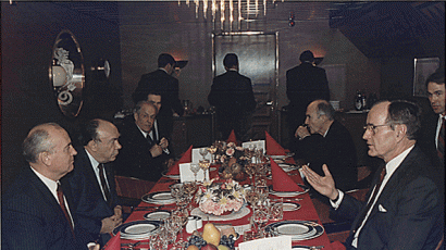 Former US President George H.W. Bush with former Soviet leader Mikhail Gorbachev. Credit: National Archives and Records Administration