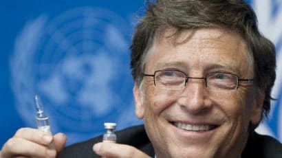 Bill Gates shows a vaccine at UN press conference in 2011